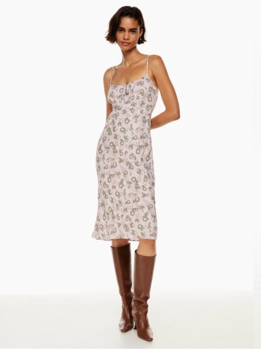 Aritzia Pink Floral Midi Slip Dress.    Wilfred dress